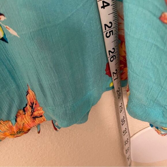 A.N.A. Aqua blue Hawaiian Tropical Button Up rayon lightweight blouse top L - Picture 8 of 8